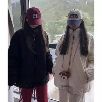 Куртка в клетку с застежкой-молнией и ромбовидной шеей, теплая и свободная зимняя куртка S чёрный