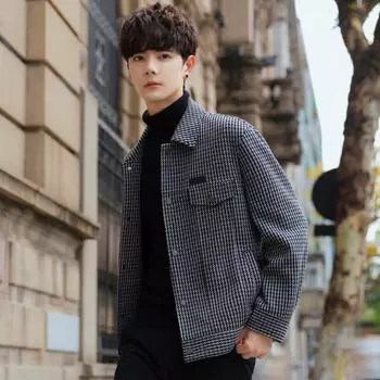 Куртка в клетку Thousand Birds, мужская шерстяная куртка на весну и осень, мужской короткий повседневный топ M