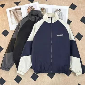 Куртка в стиле хип-хоп для студентов, мужская, уличная, в стиле пэчворк, черная, ветровка, пальто, женская, весна-осень, тонкая, модная, студенческая куртка XXXL чёрный