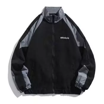 Куртка в стиле хип-хоп, ветровка, пальто в стиле пэчворк для женщин и мужчин, повседневная верхняя одежда на молнии с воротником-стойкой M чёрный