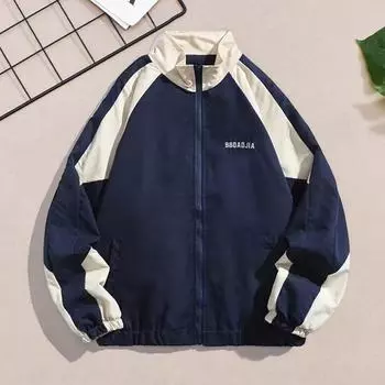 Куртка в стиле хип-хоп, ветровка, пальто в стиле пэчворк для женщин и мужчин, повседневная верхняя одежда на молнии с воротником-стойкой для активного отдыха на весну и осень M чёрный