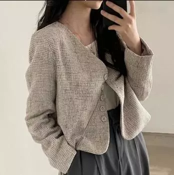 Куртка в стиле ретро, однобортная свободная универсальная короткая шерстяная куртка с длинными рукавами и v-образным вырезом в стиле ретро, простая шерстяная куртка в стиле ретро XL