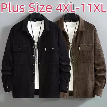 Куртка в стиле рубашки для мужчин больших размеров, весенне-осенняя рабочая одежда, блузка, куртка, повседневное свободное лабораторное пальто 4XL-11XL 11XL чёрный