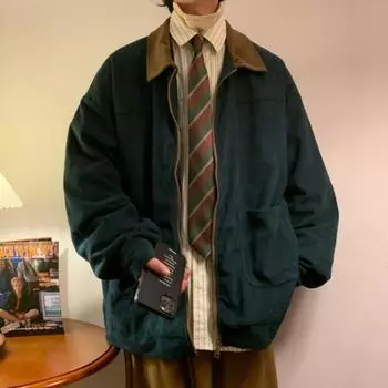 Куртка вельветовая японская Cityboy модная мужская весенне-осенняя ретро винтажная молодежная куртка XXXXXL чёрный