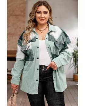 Куртка вельветовая в клетку Azura Exchange Green Patchwork Plus Size 2X зелёный
