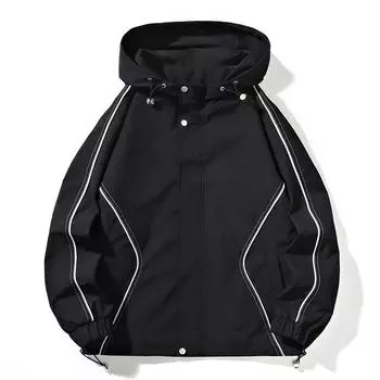 Куртка весна и осень, новый стиль, свободная рабочая одежда с капюшоном, модная брендовая уличная водонепроницаемая повседневная мужская куртка одного цвета M