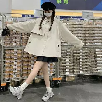 Куртка-ветровка цвета хаки для женщин, осень, новый стиль, стройнящий, свободный, большой размер, повседневный топ S