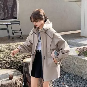 Куртка-ветровка с капюшоном для рабочей одежды для невысоких женщин, новая осенняя свободная талия, куртка в стиле колледжа S