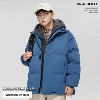 Куртка Winter Plus Velvet из плотного хлопка — повседневная, свободного кроя для пар, однотонная, имитация двухкомпонентного дизайна. Large чёрный