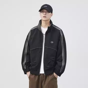 Куртка водонепроницаемая контрастного цвета для улицы, сезонная вышивка, свободная повседневная мужская с воротником-стойкой M хаки