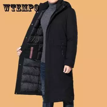 Куртка выше колена, мужская шелковая хлопковая стеганая куртка, зимнее толстое теплое пуховое пальто, можно носить в России 5XL