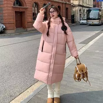 Куртка выше колена с капюшоном, утепленная, с хлопковой подкладкой, для женщин, зимняя, новая, иностранного стиля, студенческая, корейская, куртка M белый