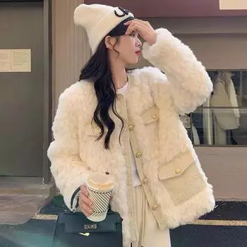 Куртка Xiaoxiangfeng из искусственной овечьей шерсти и бархата, осенне-зимняя, новый стиль, утолщенные модные топы для женщин S