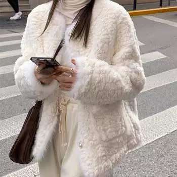 Куртка Xiaoxiangfeng женская 2024 года, новая, из овечьей шерсти, искусственный мех кролика, свободный и тонкий, теплый плюшевый верх S