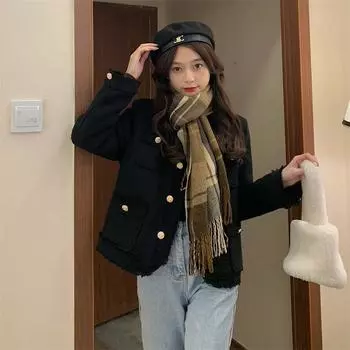 Куртка Xiaoxiangfeng женская весна, осень и зима универсальная новый дизайн твидовый повседневный с длинными рукавами короткая женская одежда S