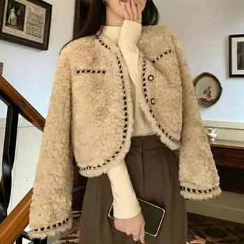 Куртка Xiaoxiangfeng, женская зимняя, новая, из искусственной овечьей шерсти, свободная, короткая, стильная, уличная, с длинными рукавами S