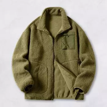 Куртка Yousheng из искусственной овечьей шерсти, пальто, осень-зима, застежка-молния, воротник-стойка, длинный рукав, однотонное пальто с карманами M чёрный