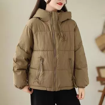 Куртка женская короткая, новинка зимы 2023, свободная модная куртка большого размера с капюшоном L
