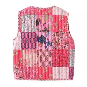 Куртка женская новая французская нишевая случайный принт дизайн жилет на шнуровке S арбуз красный