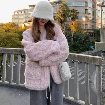 Куртка женская новая облегающая теплая премиальная плюшевая утолщенная куртка S белый