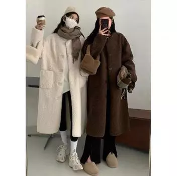 Куртка женская новая осенне-зимняя простая студенческая в иностранном стиле, средний и длинный свитер, маленькое пальто из овечьей шерсти S коричневый