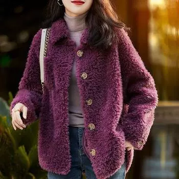 Куртка женская с мехом и овечьей шерстью, осенне-зимняя, новая, короткая, свободная, утолщенная, гранулированная, овечья шерсть, топ после стрижки XXS recommends within 10kg