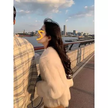 Куртка женская с меховой отделкой, короткая, с V-образным вырезом, свободная, меховая S