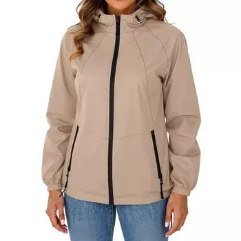 Куртка женская водонепроницаемая ветровка легкая дождевая куртка с карманами упаковываемая дождевик для женщин с капюшоном L