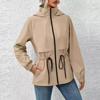 Куртка женская водонепроницаемая ветровка легкая дождевая куртка с карманами упаковываемая дождевик для женщин с капюшоном M