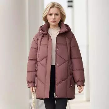 Куртка женская зимняя из хлопка для мам среднего возраста, новая корейская версия, модная, средняя и длинная, теплая женская куртка M фиолетовый