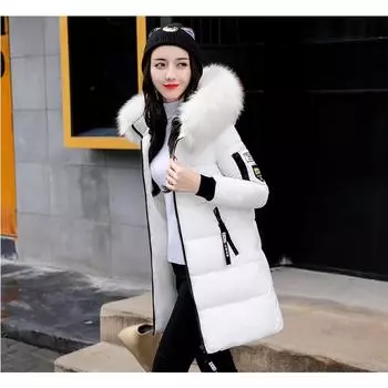 Куртка женская зимняя облегающая средней длины с меховым воротником и хлопковой подкладкой XS белый