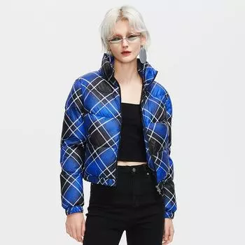 Куртка ZIAI женская зимняя мода теплое пальто с длинными рукавами и короткой клетчатой верхней одеждой S
