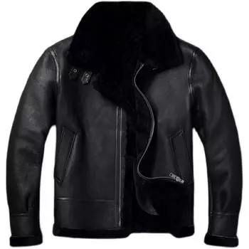 Куртки B3 Flight, теплое зимнее пальто, мужская куртка из натуральной овчины, натуральная овчина S чёрный