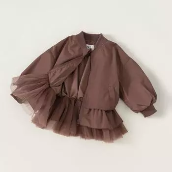 Куртки для девочек 2024 года, детская одежда на весну и осень, ветровка, кардиган на молнии, пальто для девочек, модное детское пальто 100 коричневый