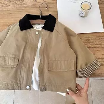 Куртки для девочек и мальчиков, весенние и осенние, ретро-стежка, контрастные цвета, детская ветровка 140