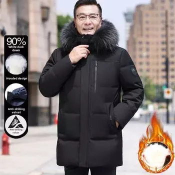 Куртки для мужчин среднего и пожилого возраста, длинные, средней длины, толстые, теплые, зимние, с воротником из шерсти M