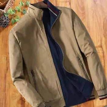 Куртки для мужчин среднего возраста, весенние и осенние куртки из чистого хлопка с воротником-стойкой, одежда для папы, двухсторонние повседневные тонкие мужские куртки M