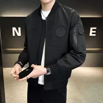 Куртки для мужчин весна и осень мужская новая повседневная модная свободная рабочая одежда штурмовая бейсбольная куртка воротник мужские топы M чёрный