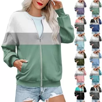 Куртки для женщин, легкие укороченные куртки с длинным рукавом на молнии, модная верхняя одежда с принтом, повседневные стеганые куртки с карманами L фиолетовый