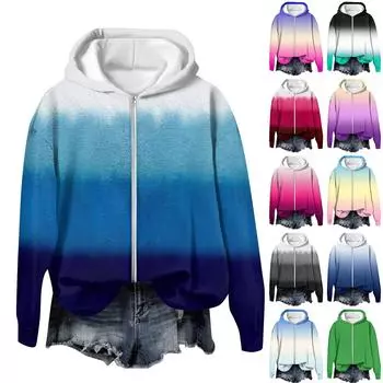 Куртки для женщин Пальто с длинным рукавом на молнии с принтом Верхняя одежда Повседневные куртки L чёрный