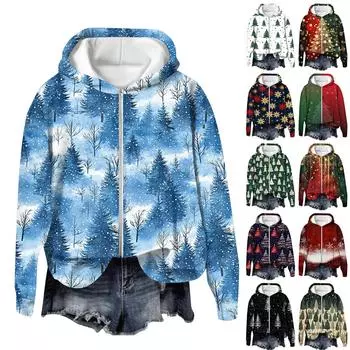 Куртки для женщин Пальто с длинным рукавом на молнии с принтом Верхняя одежда Повседневные куртки XXXL зелёный