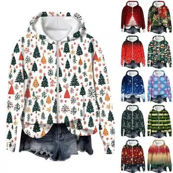 Куртки для женщин Пальто с длинным рукавом на молнии с принтом Верхняя одежда Повседневные куртки S