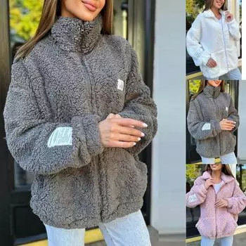 Куртки для женщин Повседневные топы с длинным рукавом на пуговицах в клетку Осенние куртки Женские куртки с длинным рукавом Толстовка Повседневная верхняя одежда Пальто с карманами M бежевый