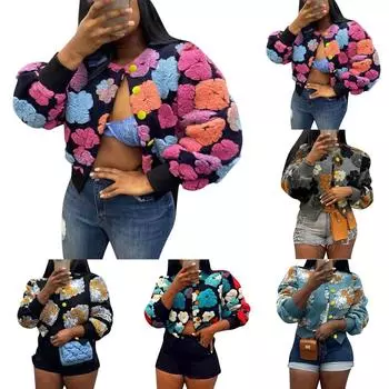 Куртки для женщин с длинным рукавом, повседневная флисовая укороченная бейсбольная куртка на пуговицах XL