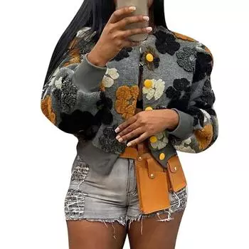 Куртки для женщин с длинным рукавом, повседневная флисовая укороченная бейсбольная куртка на пуговицах S