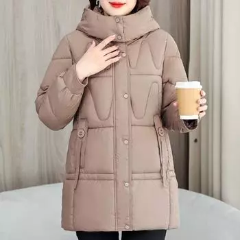 Куртки для женщин среднего возраста с капюшоном, толстые, теплые, больших размеров, верхняя одежда, элегантные свободные женские пальто, зимние парки XL чёрный