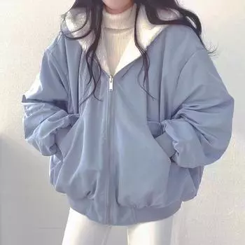 Куртки для женщин, толстые теплые парки, большие двухсторонние пальто с капюшоном, модные повседневные свободные куртки на молнии, пальто S чёрный