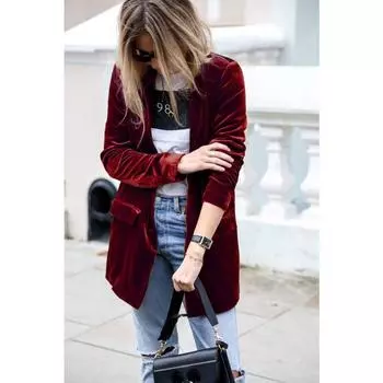 Куртки и пальто из золотого бархата, однотонный повседневный костюм, кардиган, куртка средней длины для женщин S бордовый