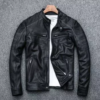 Куртки из 100% натуральной кожи для мужчин, мужская куртка из натуральной овчины, весна-осень, мужская мотоциклетная куртка, винтажное пальто, мужское 4XL