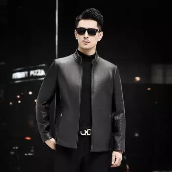 Куртки из натуральной кожи для мужчин на осень и зиму, новые деловые повседневные простые модные брендовые кожаные куртки 48